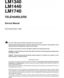 New Holland LM1340, LM1440, LM1740 Telehandler Service Manual
