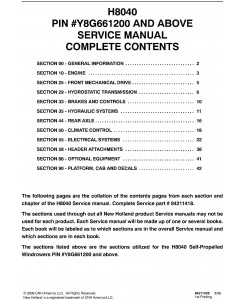 New Holland H8040 Windrower (PIN: #Y8G661200 and Up) Service Manual