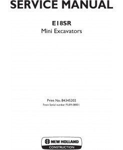 New Holland E18SR Mini Excavators Service Manual