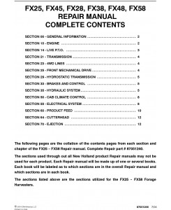 New Holland FX25, FX28, FX38, FX45, FX48, FX58 Forage Harvester Complete Service Manual