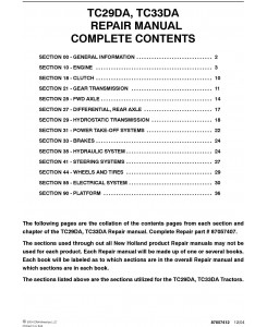 New Holland TC29DA, TC33DA Compact Tractor Complete Service Manual