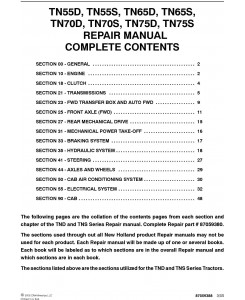 New Holland TN55D, TN65D, TN70D, TN75D, TN55S, TN65S, TN70S, TN75S Tractor Service Manual