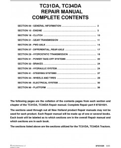 New Holland TC31DA, TC34DA Compact Tractor Complete Service Manual