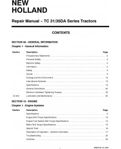 New Holland TC31DA, TC35DA Compact Tractor Manual Service Manual