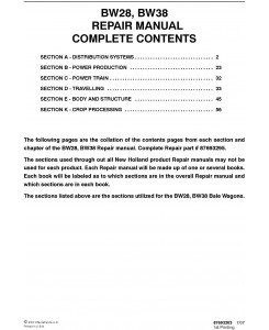 New Holland BW28, BW38 Bale Wagon Service Manual
