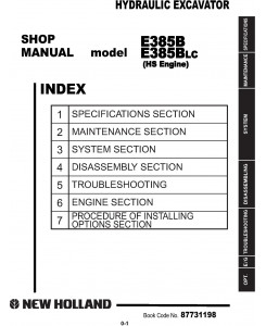 New Holland E385B, E385B LC Crawler Excavator with HS Engine Service Manual (2007-9)