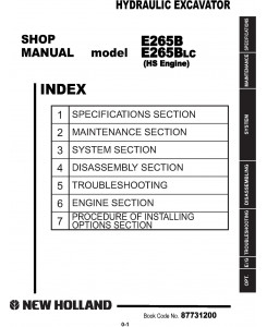 New Holland E265B, E265B LC Excavator Service Manual (2007.7)
