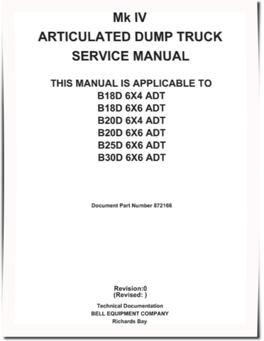 BELL Mk IV B18D, B20D, B25D and B30D Articulated Dump Trucks Service Manual (872166)