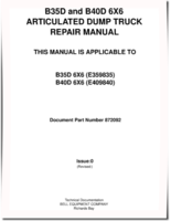 BELL B35D (PIN: E359835___) and B40D (PIN: E409840___) 6x6 Articulated Dump Trucks Repair Manual (872092)
