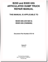 BELL B25D (PIN: E410814___) and B30D (PIN: E409836___) 6x6 Articulated Dump Trucks Repair Manual (872118)