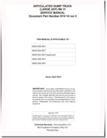 BELL B35D 6X6, B40D 6X4 Supertruck, B40D 6X6, B45D 6X6 and B50D 6X6 (MK 6) Articulated Dump Trucks Service Manual (874116)